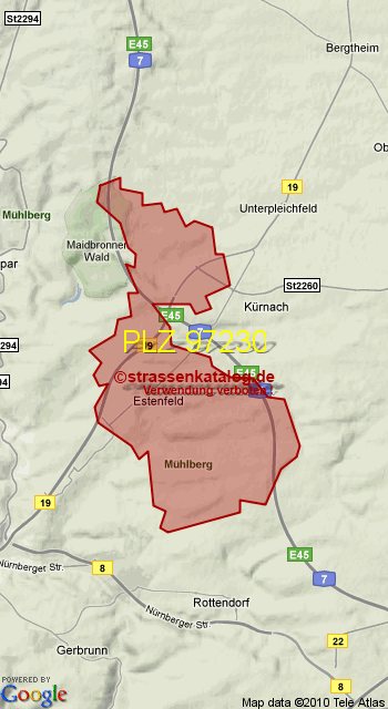 Postleitzahlgebiet 97230 Karte